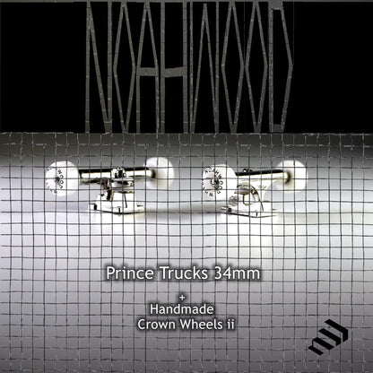 NOAHWOOD Wooden Fingerboard Complete Set (Noah Team 9S Short Nose Short Tail Deck) Hand Mould Made(+34mm Prince Silvery Trucks)(+NW Handmade PRO Wheels ii)(Brown)