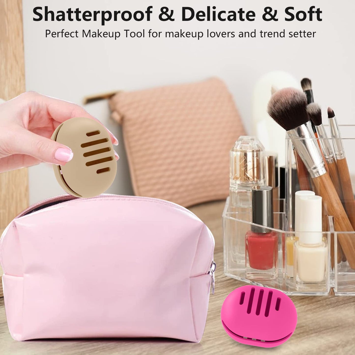 2 Pcs Makeup Sponge Holder,Double-Sided Breathable Silicone Beauty Blender Holder for Travel or Daily,Shatterproof Make-up Travel Case Quick Drying Easy to Carry,Grey+Pink