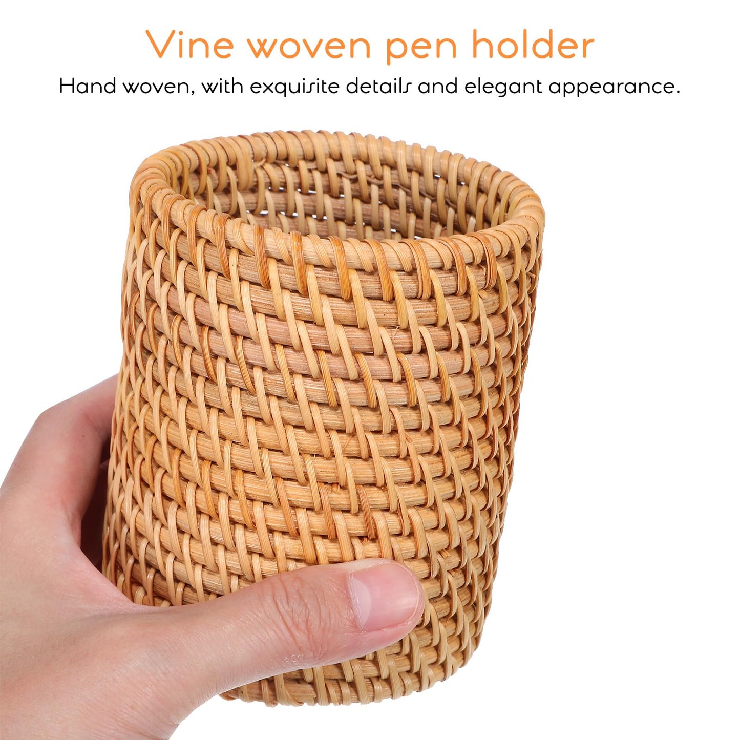 Lurrose 2pcs Rattan Pencil Holder Handmade Pen Cup Wicker Makeup Brushes Holder Woven Vine Pen Container Desk Organizer for Home Office Desktop Kitchen Utensil