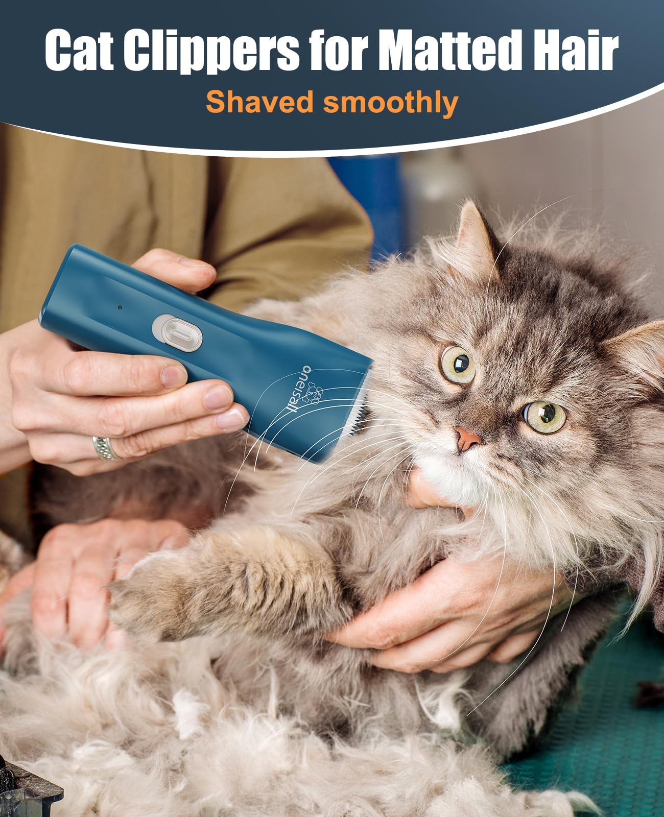 oneisall Pet Clipper for Cat Matted Hair, Pet Shaver for Cats Quiet Pet Clippers Waterproof Cordless Cat Clippers for Matted Hair Long Hair with Storage Bag (Green)