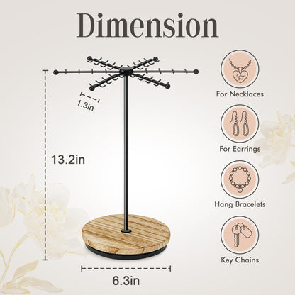Poyilooo Necklace Holder Jewelry Stand, Rotating Necklace Holder Organizer with 48 Hooks for Necklace Earring Keychains Bracelet Display Stand, Metal Necklace Tree Stand -Gifts for Women (Black)