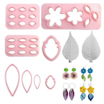8 Pcs Clay Cutters Molds for Polymer Clay Jewelry, Press Mold and Cutter Set for Earrings, Floral Leaf Geometric Shapes with Mini Flower Press Tools for Crafts