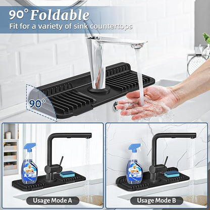 PoYang 14.6 inch Faucet Mat for Kitchen Sink Splash Guard, 7° Slope Silicone