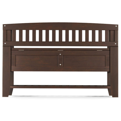 SIMPLIHOME Acadian Entryway Storage Bench - 48 inch Wide Solid Wood Hallway Seat with Shelf in Brunette Brown, Transitional Bench for Entryway or Living Room with Open Storage and Slatted Bottom