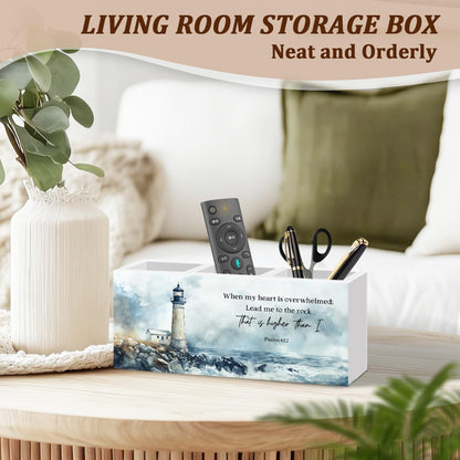 WODMIS Christian Coastal Beach Pen Pencil Holder for Desk, Christian Gifts for Women Men, Nautical Lighthouse Bible Verse Wooden Box Organizer Decorations for Home Office Desk Accessories Tabletop