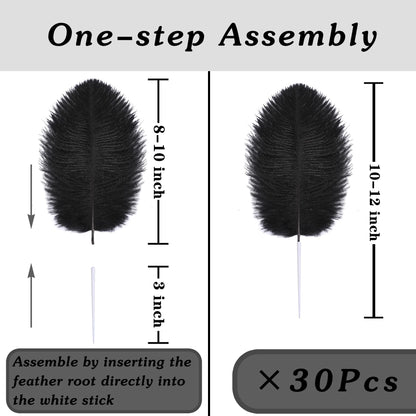SOGUGOM Black Craft Ostrich Feathers - 30PCS 8-10 inch Ostrich Feathers Kit for Centerpieces, Kindergarten Crafts, Dream Catchers and DIY Projects(Black)