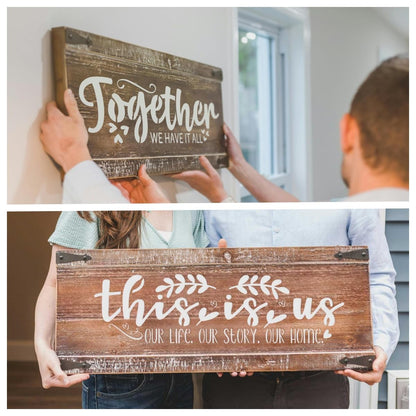 15PCS Reusable Farmhouse Word Stencils for Painting on Wood, Canvas, Fabric - Inspirational Art Craft Kit for Family, Furniture, Walls, and More - Create Welcome Signs, Shirts, and Cards