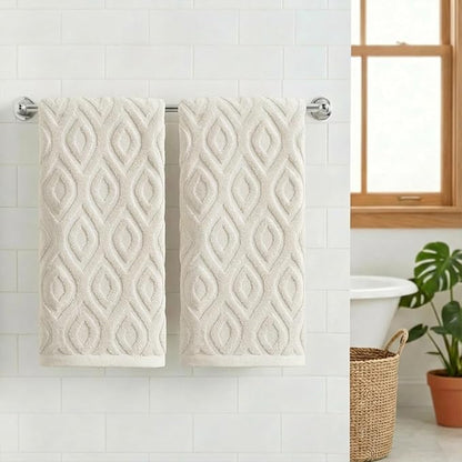 Artoid Mode 2 Pcs Beige 3D Diamond Grid Jacquard Hand Towels