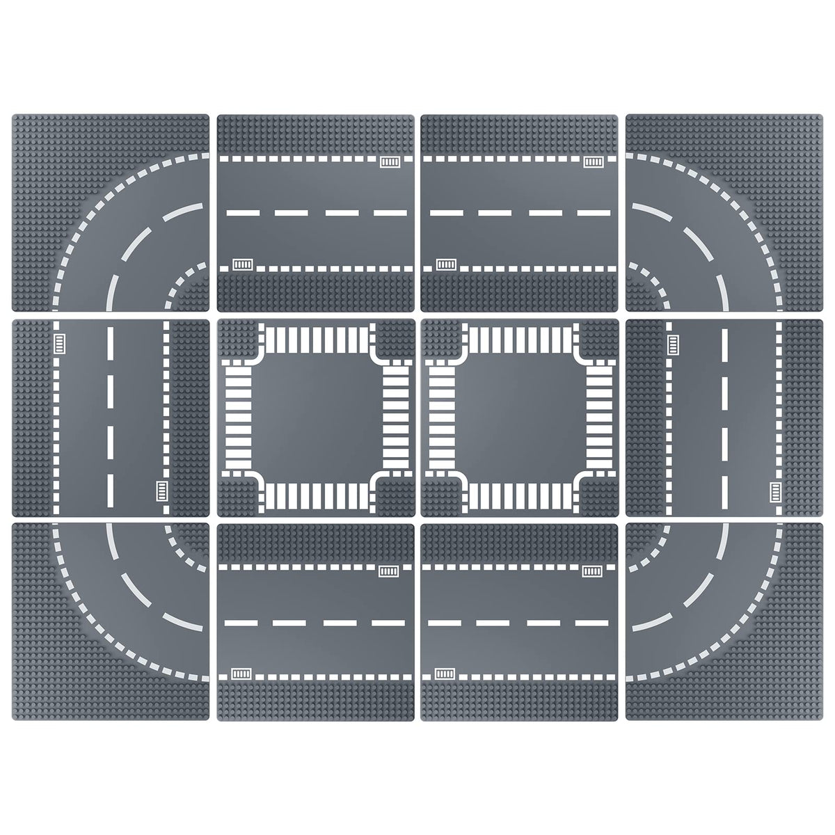Homikidy Road Base Plates for City Building Block, 12 Street Plates, 10"x10" Road Baseplates
