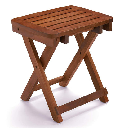 URFORESTIC Portable Shower Bench-Bamboo Folding Shower Stool Seat Chair Fully Assembled-Hold Up to 500 LBS