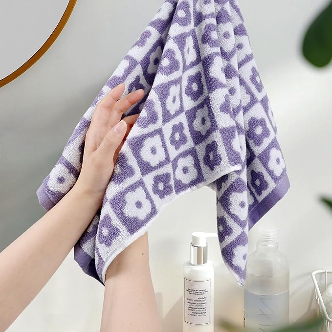 Jacquotha Cotton Hand Towels Lilac Checkered Floral