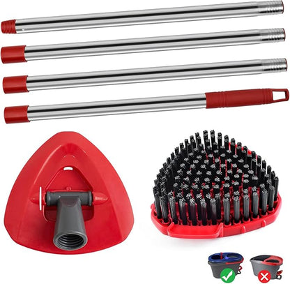4-Section Stainless Steel Spin Mop Handles, Mop Base & Upgrade Scrub Brush Combo