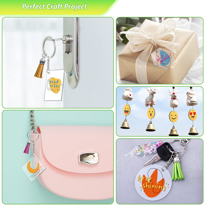 Cruzix 200Pcs Blank Keychains for Vinyl, Acrylic Keychain Blanks Bulk with 5 Shapes Clear Acrylic Disc Leather Tassel Charms Key Chains Jump Ring for DIY Craft Ornament Engrave Painting