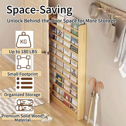 GODNOEI Behind The Door Bookshelf 6-Tier Wooden Behind The Door Storage Cabinet Wall Mount Shelf Easy to Install for Bedroom Kid Room Living Room Library-23.62" Wide