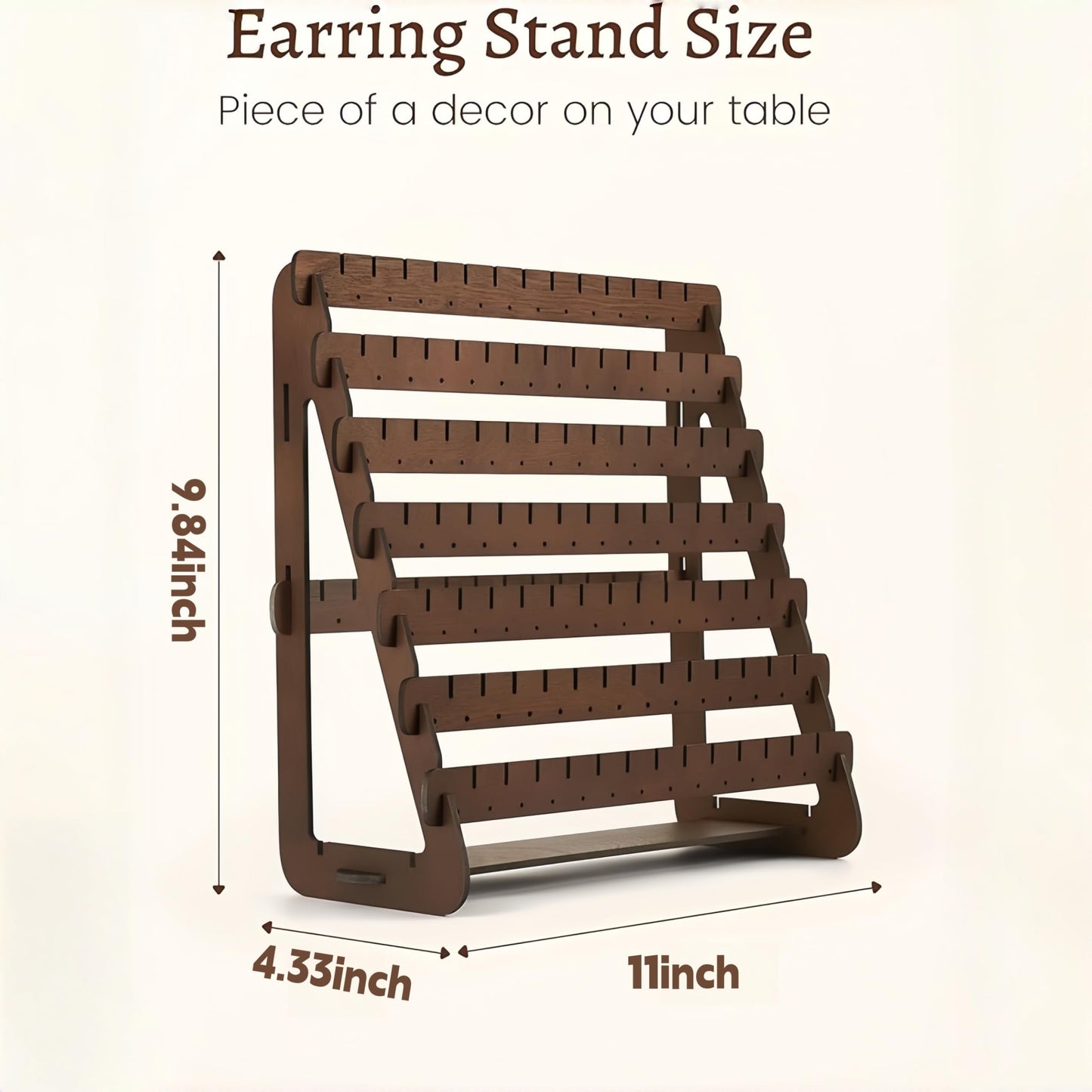 YZ BY YIZHE Solid Wood Earring Organizer Multi-Layer Display Rack for Earrings, Necklaces, Bracelets Jewelry Storage Holder for Dresser, Countertop Rustic Farmhouse Decor (9.84" x 4.33" Brown)