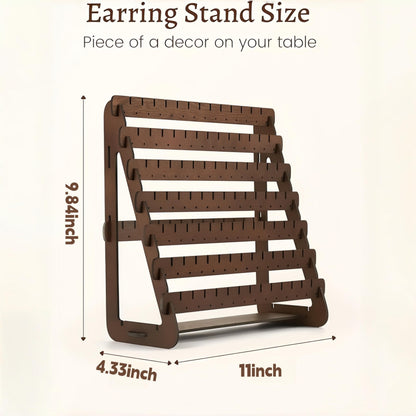 YZ BY YIZHE Solid Wood Earring Organizer Multi-Layer Display Rack for Earrings, Necklaces, Bracelets Jewelry Storage Holder for Dresser, Countertop Rustic Farmhouse Decor (9.84" x 4.33" Brown)