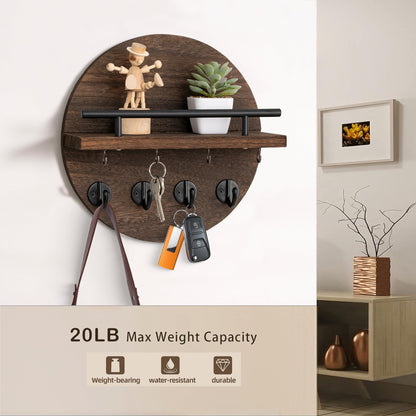 dreampossible Key Holder Wall Mount - 10.2 Inch Decorative Key Rack and Mail Organizer with 8 Key Hooks - Wooden Key Hanger with Shelf for Wall and Home Decor