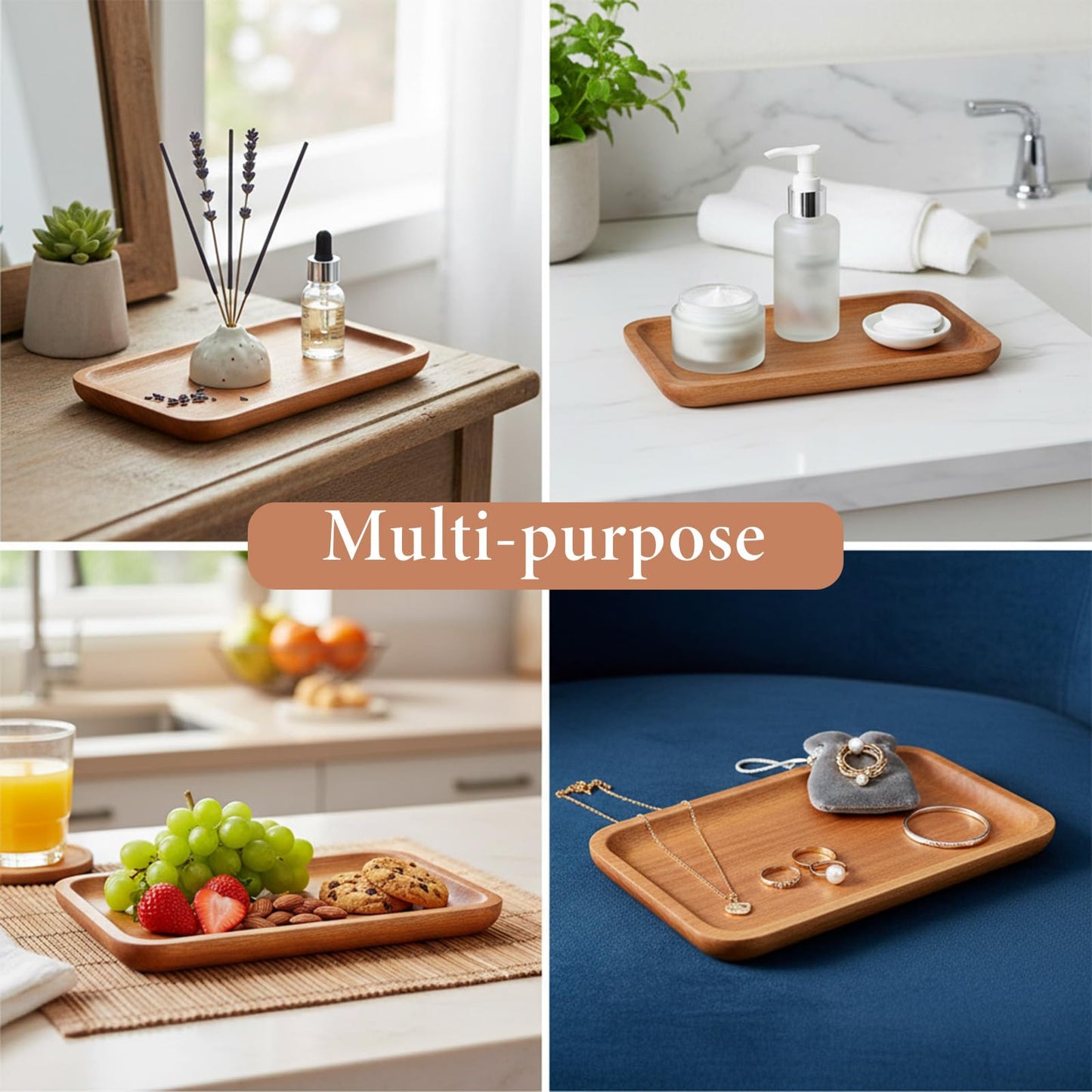 6 Pack Solid Wood Serving Platters and Tray with Edge, Natural Ebony Wood Pallet, Rectangular Wooden Serving Platters Mini Charcuterie Board, for Kitchen Counter Bathroom Home Decor Party, 8" x 5"
