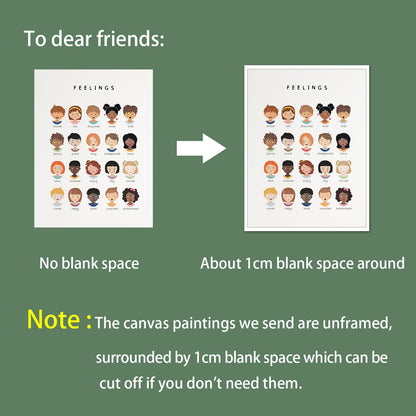 uoyien Feelings Chart And Emotions Poster For kids Mental Health Awareness Canvas Wall Art Special Emotions Faces Calm Corner Prints Classroom Social Worker Office Decor 12x16in Unframed
