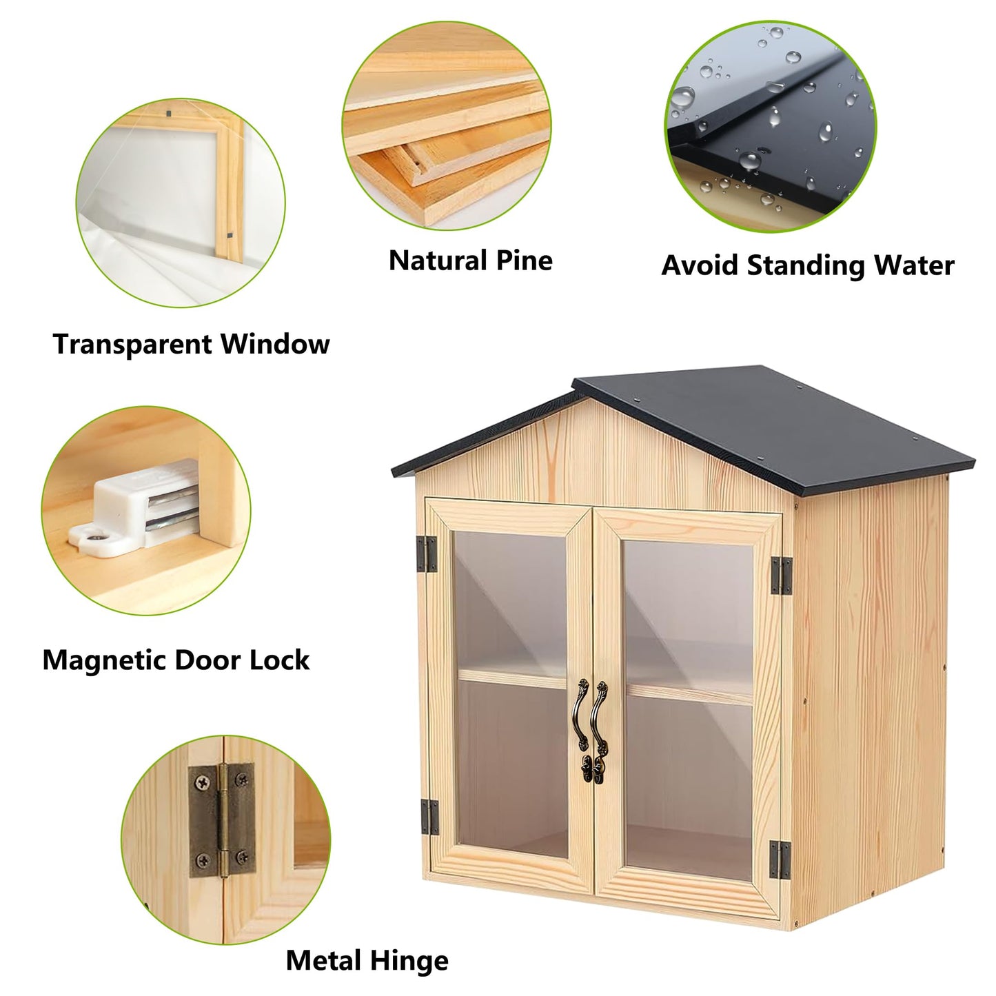 Little Library Box Outdoor Wooden Outside Library Book Box Literature Exchange Boxes Book Storage for Diy, Neighborhoods Community and Schools Sharing Literature and Newspapers (Wood Double doors)