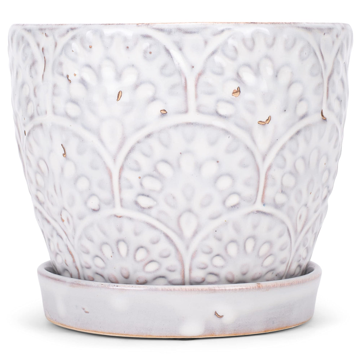 Napco Imports Scalloped Ivory and Jet Black 5 Inches Ceramic Glazed Indoor or Outdoor Planter Pot