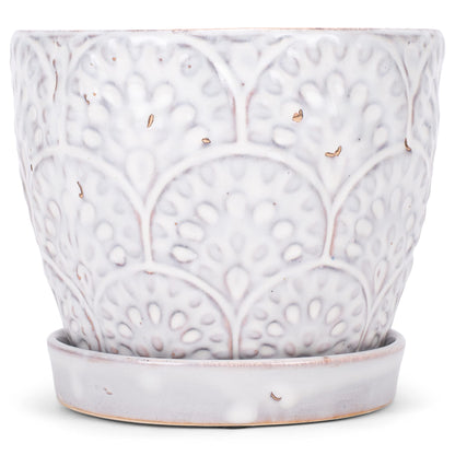 Napco Imports Scalloped Ivory and Jet Black 5 Inches Ceramic Glazed Indoor or Outdoor Planter Pot