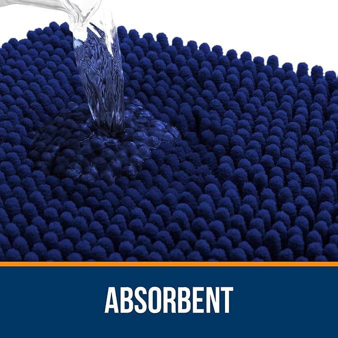 OLANLY Bathroom Runner Rugs 47x17, Extra Soft Absorbent Chenille Bath Rugs, Rubber Backing Quick Dry, Machine Washable Long Bath Mats for Bathroom Floor, Tub and Shower, Home Decor Accessories, Navy