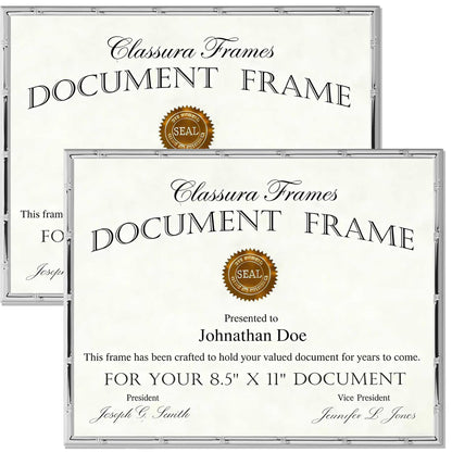 YiPinYin Silver 8.5x11'' Bamboo Detail Designs Metal Document Frame 2pack,Classy Silver Plated Certificated Frames 8.5x11inch With Soft Touch Velvet & Backing for Desktop and Wall Décor
