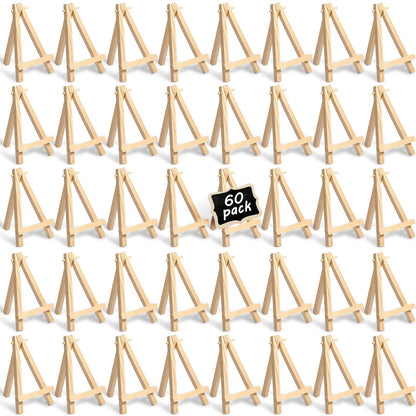 Mimorou 60 Pack 5 Inch Mini Easel Wood Display Artist Small Wooden Easel Stand Art Craft Painting Triangle Stand Canvas Holder for Card Artist Photos Tabletop Phone Wedding
