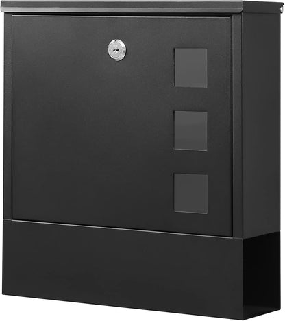KYODOLED Locking Wall Mount Mailbox for Outside, Key Lock, Black | Heavy-Duty Steel, Large Capacity, Holds Newspapers, Magazines & Envelopes, Weather Resistant, Home & Residential Use