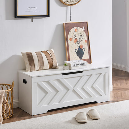 XDliv 47.2” Storage Bench,Extra Large Wooden Storage Chest with 2 Safety Hinges,entryway Bench,Blanket Storage,Shoe Storage Bench for Entryway,Bedroom,Living Room,Easy Assembly. (White, 47.2x15.7x19)