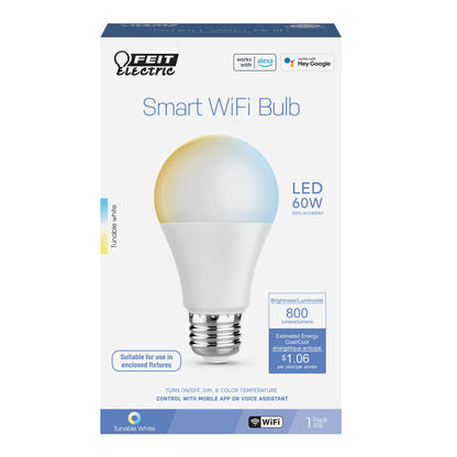 Feit Electric Smart Light Bulbs with RGB Color Changing and Tunable White, 2.4Ghz WiFi Light Bulbs, No Hub Needed, Works with Alexa and Google, Dimmable 60 Watt = LED 9W, OM60/RGBW/CA/AG/3, 3 Pack
