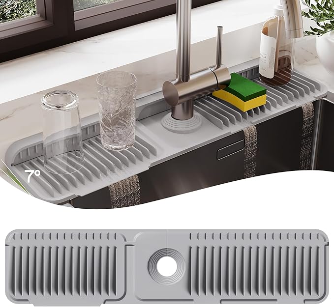 24 Inch Silicone Faucet Mat for Kitchen Sink Splash Guard – 2025 Upgraded
