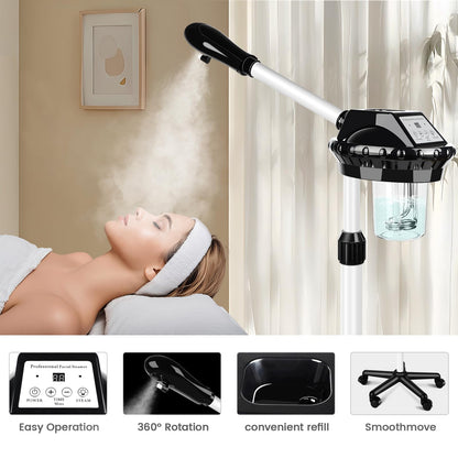 Professional Facial Steamer, Face Steamer on Wheels, SPA Ozone Steamer, Standing Face Steamer for Spa, Salon and at Home Use