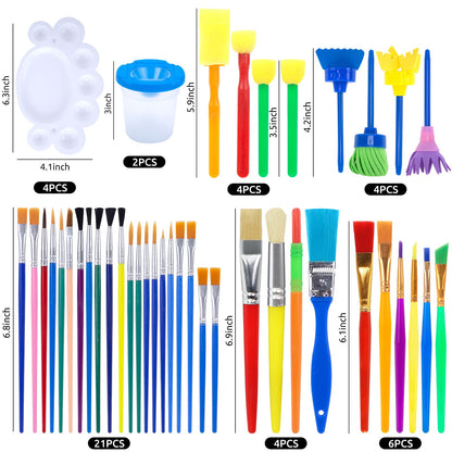 BigOtters Painting Brushes, 45PCS Kids All Purpose Paint Supplies Include Paint Cups with Lids Palette Tray Multi Sizes Brush for Children Gifts School Prizes Art Party