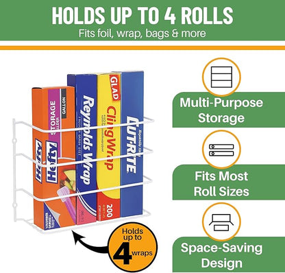 Evelots Kitchen Wrap Organizer - 4 Pack - Hold up to 4 Plastic, Foil, Paper, Wax - Cabinet Door, Wall Rack Basket - Sandwich, Freezer, Food Bag Storage - Laundry Supplies - Plastic Coated Metal