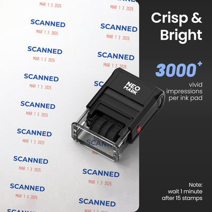 NEO MARK Self-Inking Date Office Stamp with Scanned Blue Ink & Date Red Ink, 12-Year Adjustable Rubber Dater, Ideal for Documents, Business & Accounting - with an Extra Refill Ink Pad
