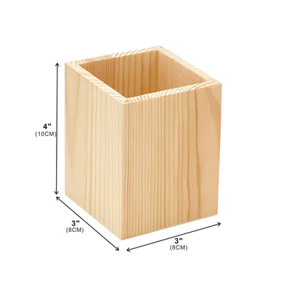 Cregugua 6 Pack Wood Pen hlolder Unfinished Wooden Pencil Holder for Homemade DIY Crafts (3"x3"x4")