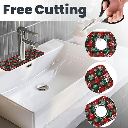 Merry Christmas Snowflakes Red Green Lattice Plaid Kitchen Sink Splash Guard