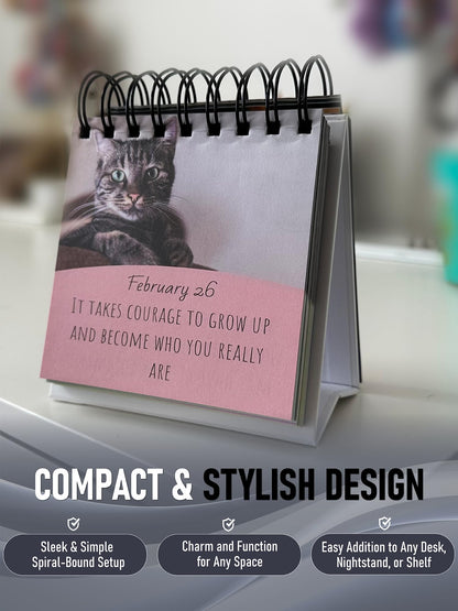 Daily Motivational Cat Calendar – 365 Reusable Quotes & Adorable Cat Photos for Year-Round Positivity – Desk Flip Calendar for Cat Lovers, Cute Animal Enthusiasts, & Motivation Seekers