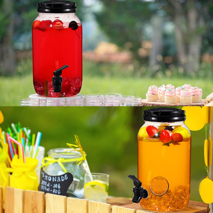 Tanlade Plastic Drink Dispenser with Stand Beverage Dispenser with Sturdy Metal Base Juice Dispensers for Parties Lemonade Jar with Spigot for Weddings Countertop, Each 1 Gallon (Black)
