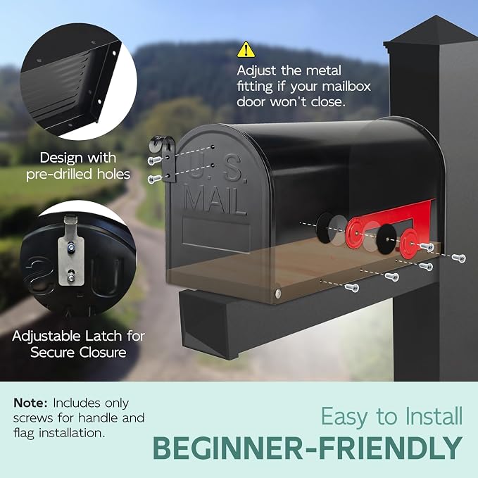 Mailboxes for Outside Post Mount, Black Metal Mailbox, Standard Size, 20 x 8.7 x 6.7 Inches