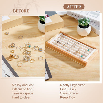 Novabright 2 Pcs Bamboo Ring Holder, 5 Slot Rings Display Tray Stand, Jewelry Rings Earrings Tray Storage Organizer for Selling Retail Exhibitions (Beige)