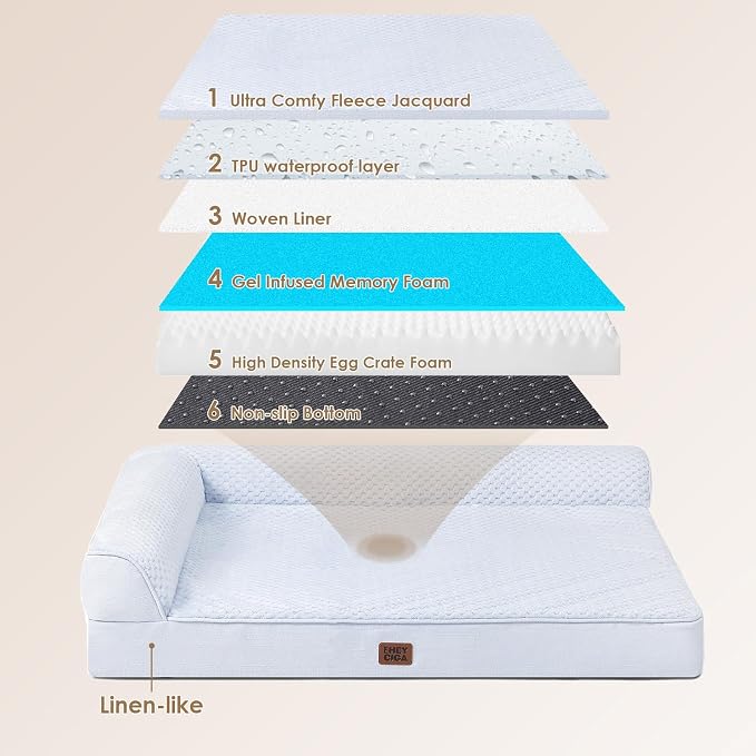 EHEYCIGA Extra Large Dog Bed Othorpedic, Memory Foam XL Dog Bed with Washable Removable Cover, Waterproof Pet Sofa Couch XLarge Size Dogs with Nonskid Bottom, 44x32x6.5, Washblue