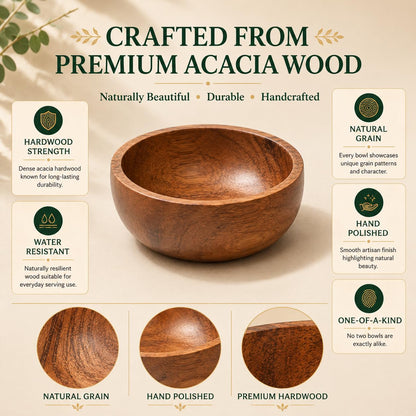 WEBHUSHI Acacia Wood Bowls: Handcrafted, Rustic, 6 Bowls of 3.75-inch, 0.25 liters Capacity Each