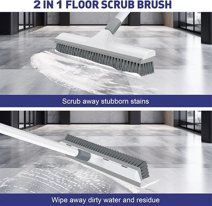 Floor Scrub Brush with 60 inch Long Handle, 2 in 1 Heavy Duty Stiff Bristle
