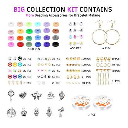 Gionlion Clay Beads Bracelet Making Kit, Pack 2 Boxes Preppy Letter Spacer Beads and Charms Kit for Friendship Jewelry Making, Arts and Crafts Gifts for Girls Ages 8-12