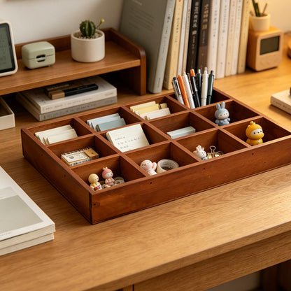 Natural Wooden Sorting Tray,Multi-Grid Sectional Organizer Tray,Sturdy Wood Divided Storage Tray for Jewelry,Beads,Game Pieces,Craft Supplies,Small Parts Sorting & Home Desktop Organization (Brown)