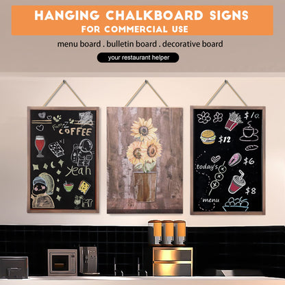 SELEAD 2-Pack Solid Wood Frame Chalkboard Signs with Dustless Chalk - 12"x16" Small Wall Hanging Chalk Board, Double-sided Message Menu Board + Rustic Sunflower Art Decor for Business, Home, Farmhouse