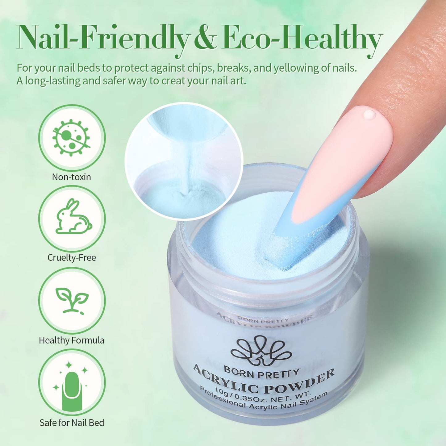 BORN PRETTY Acrylic Nail Kit - Acrylic Powder (Clear, White, Pink) & Liquid Set with Nail Forms, Brush Pen, File & Glass Container - Beginner Friendly